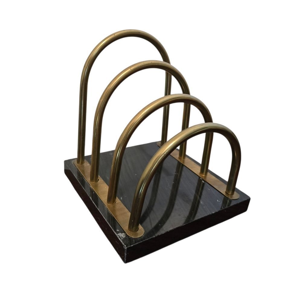 Vintage Marble Mail Holder With Arched‎ Brass Mid Century Modern
